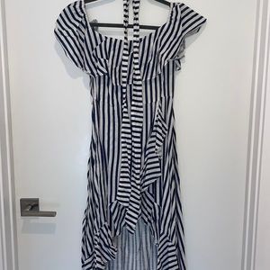 Off the shoulder stripped dress.